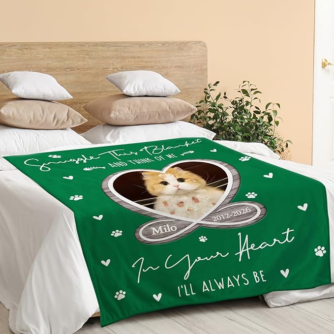 Cat Memorial Gifts for Loss of Cats, Custom Cat Memory Blanket with Photo Text, Pet Memorial Gifts for Dogs Cats, Dog Remembrance Bereavement Gift, Loss of Pet Sympathy Gift
