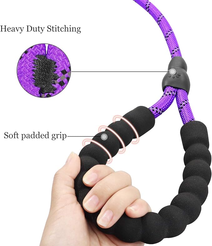 TagME Slip Leads for Dogs that Pull, 6 FT No-Pull Training Leash with Lock, Escape-Proof Design, Reflective & Padded Handle for Small Dogs, Purple