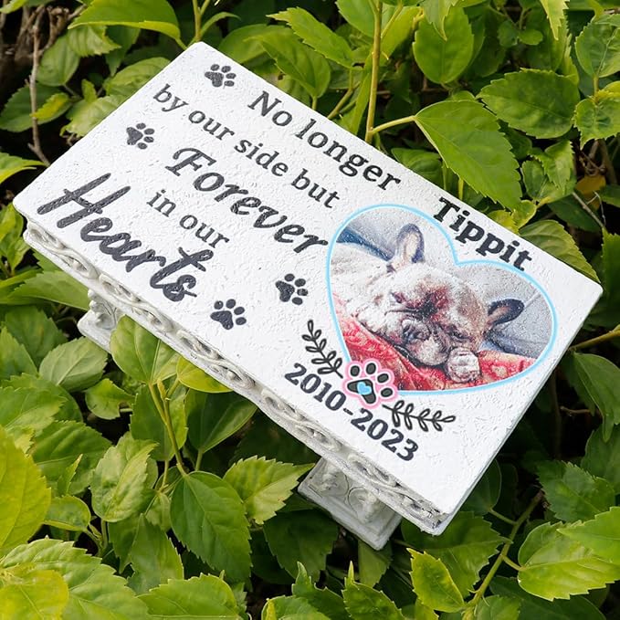 Personalized Memorial Bench for Pet Human, Custom Pet Memorial Stone with Colorful Photo, Pet Grave Marker Dog Headstone Cat Tombstone, Loss of Pet Gifts, Memorial Garden Plaque