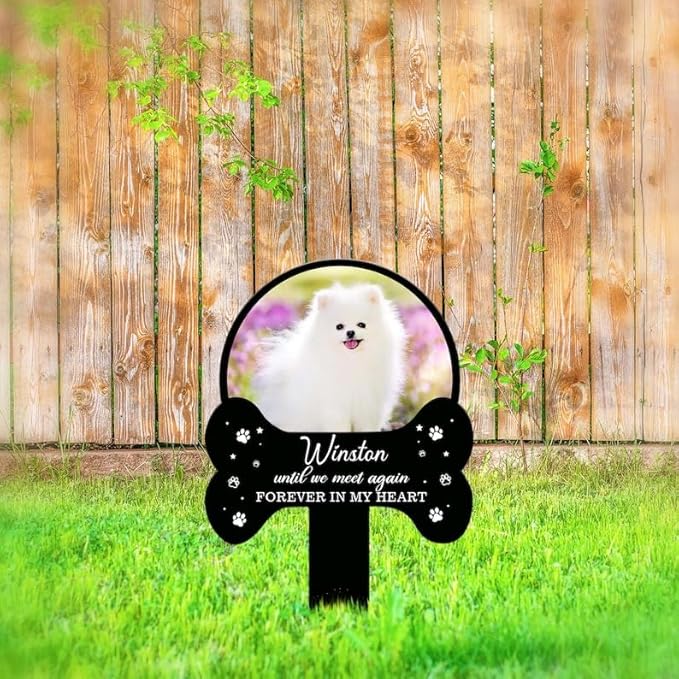 Personalized Dog Memorial Stake Custom Dog Cat Photo Until We Meet Again Metal 12x12 inch Pet Grave Marker Dog Loss Gift Sympathy Gift for Dog Lover (Style 1)