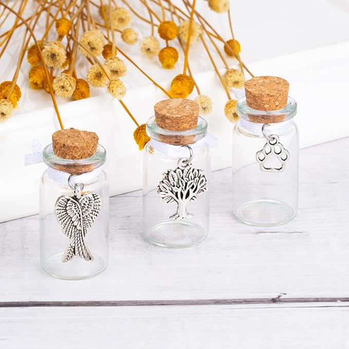 Pet Memorial Urns Small Glass Jars for Ashes or Hair Cat Keepsake Memorial Urns Teeth Keepsake Loss of Dog Sympathy Gift (3 Pack)