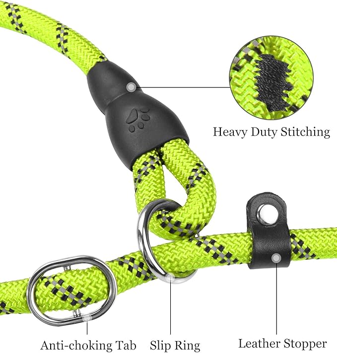 TagME Slip Leads for Dogs that Pull, 6 FT No-Pull Training Leash with Lock, Escape-Proof Design, Reflective & Padded Handle for Medium Dogs, Green