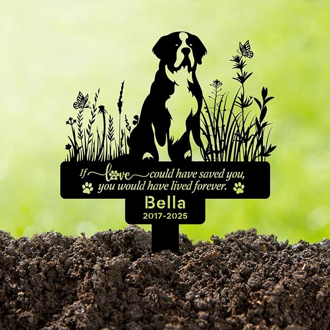 Custom Bernard Memorial Stake – Personalized Pet Grave Marker Tombstone for Bernard, Outdoor Garden Metal Sign, Bernard Dog Remembrance Plaque, Pet Bernard Dog Loss Gifts