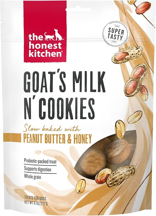 The Honest Kitchen Human Grade Dog Treats Goat's Milk N' Cookies: Slow Baked with Peanut Butter & Honey, 8 oz Bag