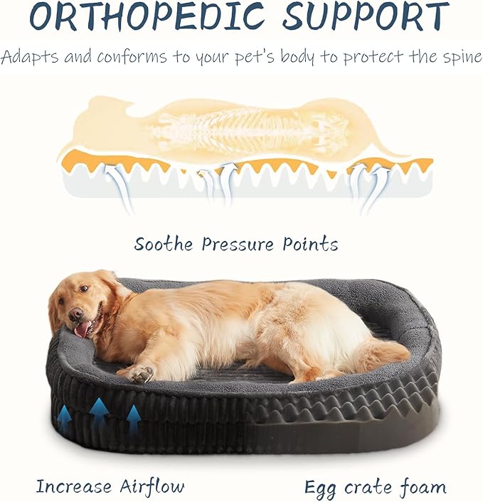 Orthopedic Dog Bed for Small Dogs Breeds, High Density Egg Crate Foam Dog Sofa Beds,Oval Kennel Bed, Pet Couch Bed with Four Sided Bolster, Removable Washable Cover& Non-Slip Bottom