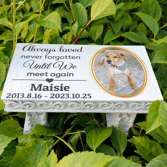 Personalized Memorial Bench for Pet Human, Custom Pet Memorial Stone with Colorful Photo, Pet Grave Marker Dog Headstone Cat Tombstone, Loss of Pet Gifts, Memorial Garden Plaque