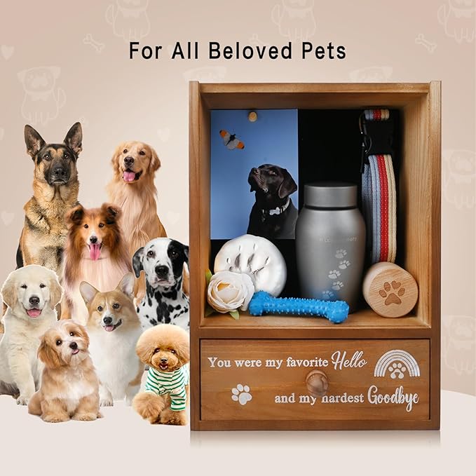 Pet Memorial Shadow Box Keepsake 9.25x13 Dog Memorial Gifts for Loss of Dog Death Sympathy and Remembrance Gift Large Pet Picture Frame Display Case with Deep Rainbow Bridge Drawer