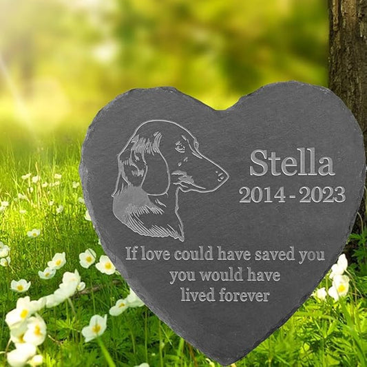 Personalized Dog Memorial Stone Pet Memorial Gifts for Loss of Dog Engraved Heart Plaque Garden Grave Decors for Cemetery Pet Loss Gifts with Stand (in Memory of Dachshund)