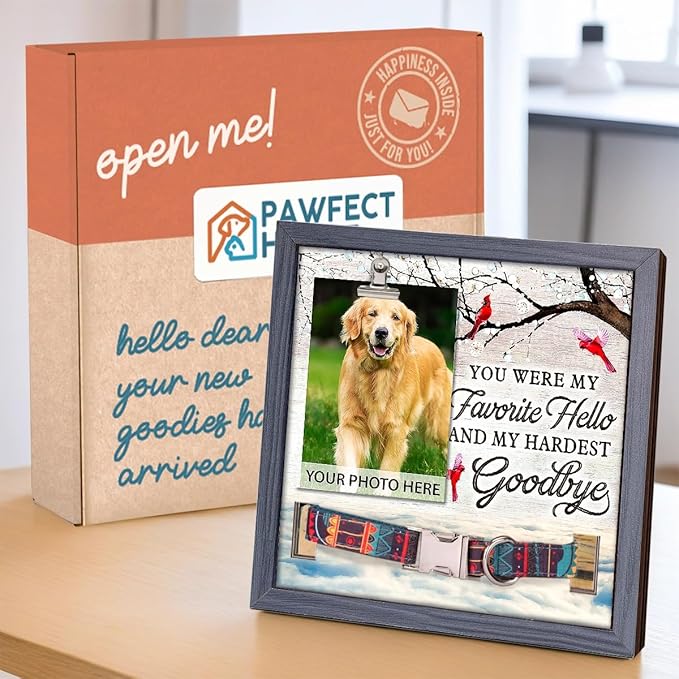 Pawfect House Dog Memorial Picture Frame With Collar Holder, Pet Memorial Gifts For Dogs, Dog Passing Away Gifts For Grieving Friend, Pet Loss Sign 9x9 Inches, Bereavement Gift Ideas