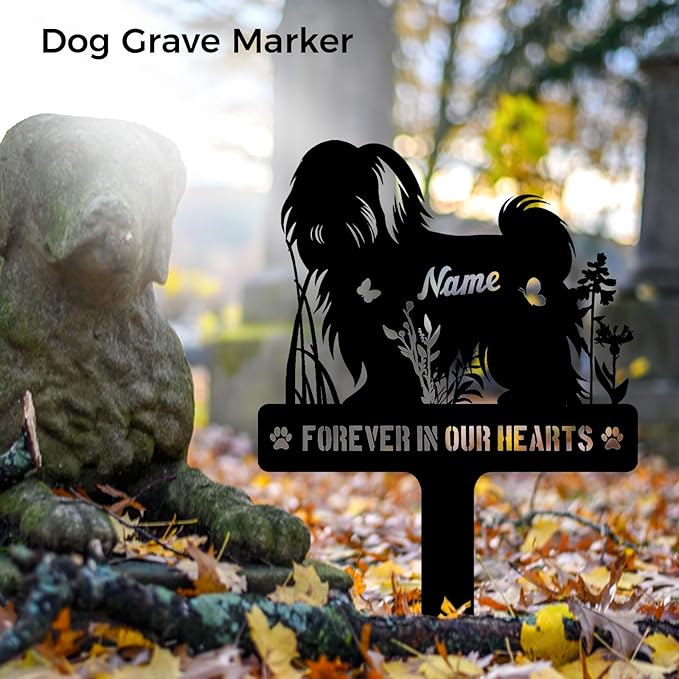 Custom Shih Tzu Lion Dog Memorial Stake, Personalized Dog Grave Marker, Metal Pet Tombstone, Outdoor Sympathy Sign for Garden Yard Decor, Pet Loss Gift