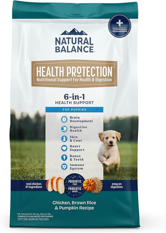 Natural Balance Health Protection Puppy Dry Dog Food – Whole Body Health, Easy on Digestion Dog Food Made with Chicken, Brown Rice & Pumpkin for Puppies - 4lbs.