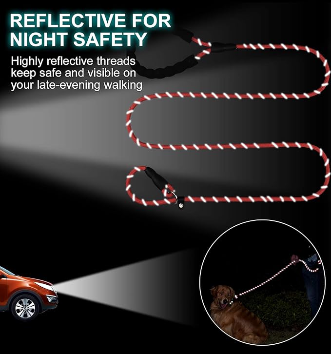 TagME Slip Leads for Dogs that Pull, 6 FT No-Pull Training Leash with Lock, Escape-Proof Design, Reflective & Padded Handle for Medium Dogs, Red