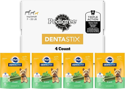 Pedigree Dentastix Dental Chews for Dogs, Small and Toy Breed Dog Treats, Fresh Flavor, (4) 51ct Bags (204 Treats Total)