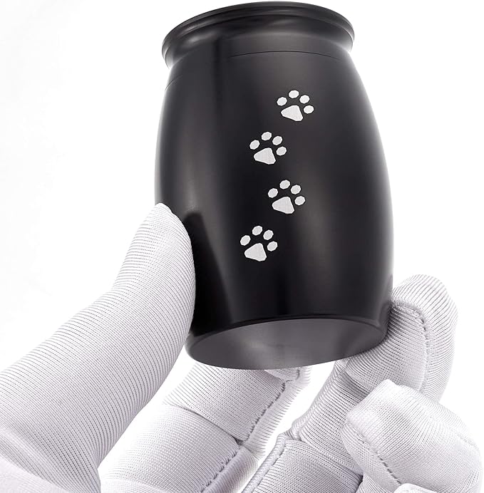 2.67 Inches Small Cremation Urns for Dog or Cats Ashes,Mini Black Pet Ashes Keepsake with Paw Print