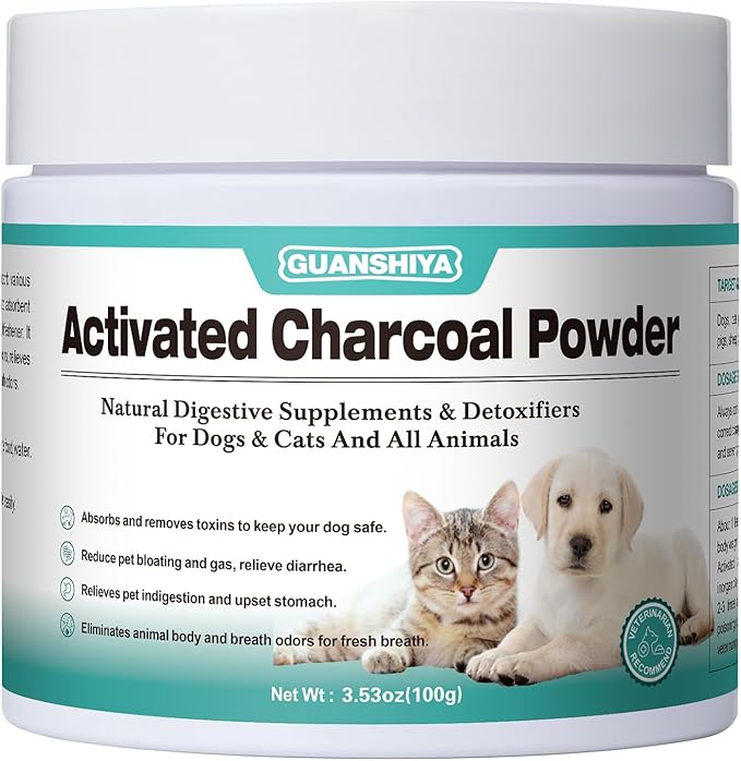 Activated Charcoal for Dogs, Cats, and All Pets, Charcoal for Dogs Poisoning, Digestive Upset and Gas Relief, Liver Support, Non-GMO, Gluten Free,3.53oz(Powder)
