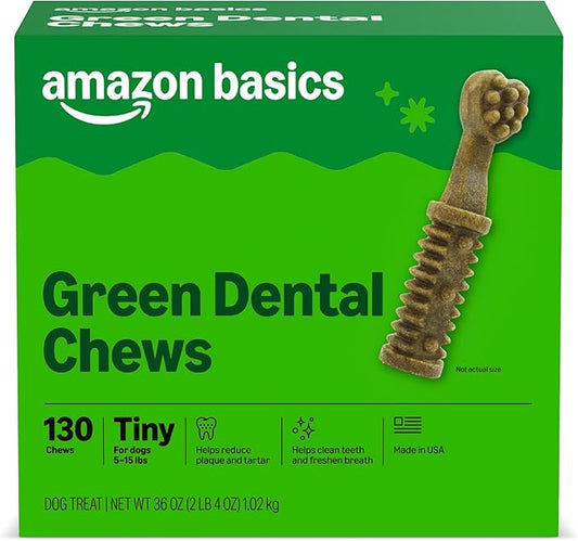 Amazon Basics Dental Dog Treats to Help Clean Teeth & Freshen Breath - Tiny (5-15 lbs), Unflavored (Previously Wag)