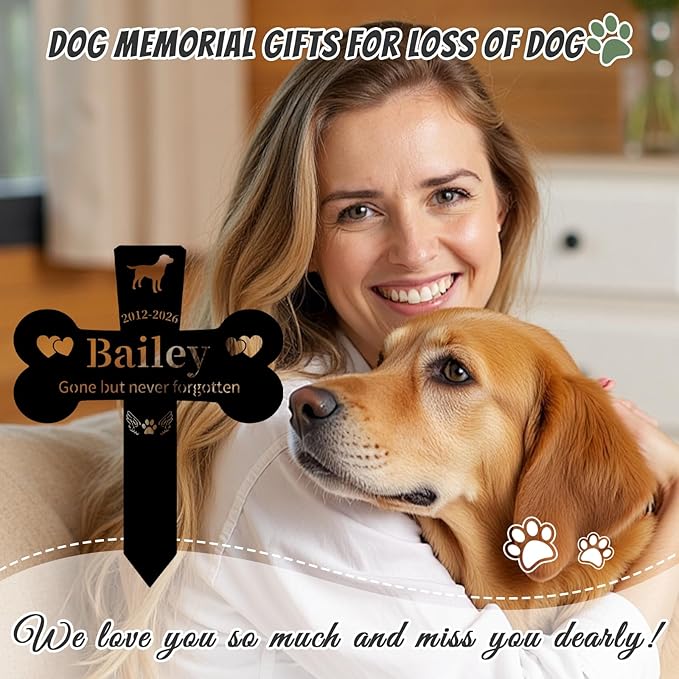 Personalized Dog Grave Marker Outdoor, Waterproof Memorial Cross for Dog Grave with Custom Name Dates, Garden Grave Markers for Dogs, Sympathy Gift for Loss of Pet