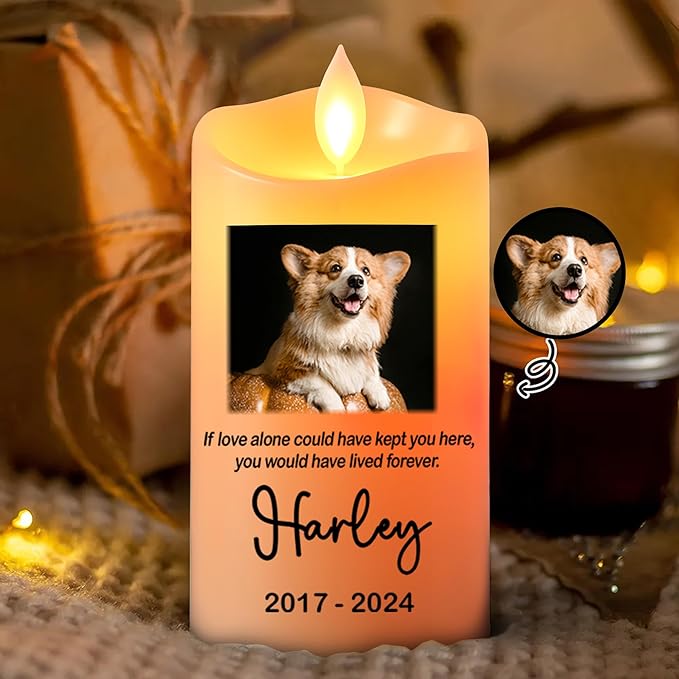 Remembrance Gift for Loss of Dog - Custom Pet Memorial LED Candle, Flickering Battery Operated Candle, Pet Loss Sympathy Gift, Pet Safe Tribute, Ideal Gifts for Dog Lovers