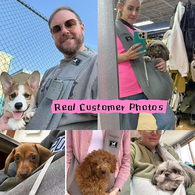 Dog Sling Carrier for Small Dogs Cats up to 15 lbs - Hands Free Puppy Carrier Bag (Plus Size L) - Ergonomic Padded Shoulder Strap & Safety Hook Based on Owner's Bust Length, Apricot