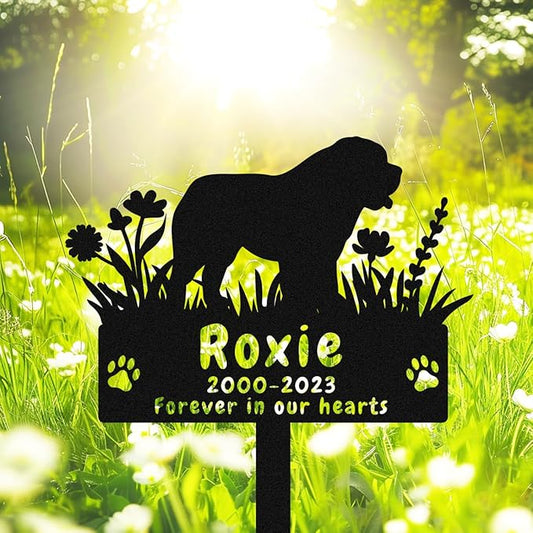 Custom Dog St Bernard Memorial Grave Stake Marker, Personalized St Bernard Dog Memorial Stake Grave Marker, Customized Flowers Dog Grave Marker Tombstone Outdoor Metal Dog Memorial Plaque
