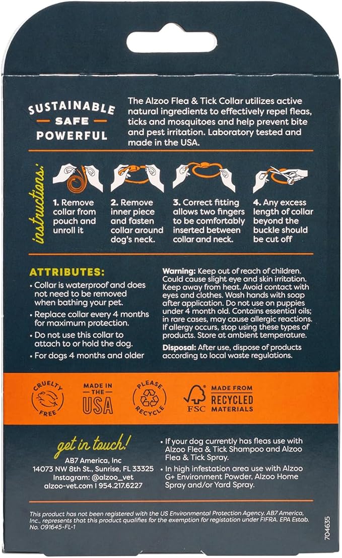 ALZOO Natural Flea & Tick Dog Collar - Helps Repel Fleas, Ticks & Mosquitoes - 100% Plant-Based Active Ingredients - Waterproof - Up to 4 Months Protection - Medium-Sized Dogs: 16-40 lbs - Pack of 3
