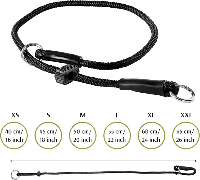 Dingo Gear Choke Collar for Dog Training Handmade of Cord with A Limiter, Waterproof Black S04059, (L)
