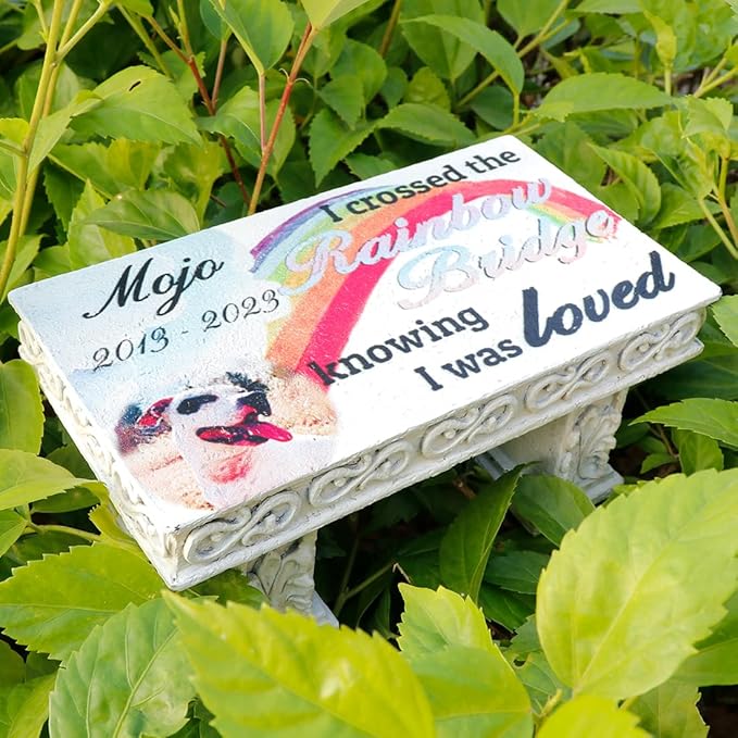 Personalized Memorial Bench for Pet Human, Custom Pet Memorial Stone with Colorful Photo, Pet Grave Marker Dog Headstone Cat Tombstone, Loss of Pet Gifts, Memorial Garden Plaque
