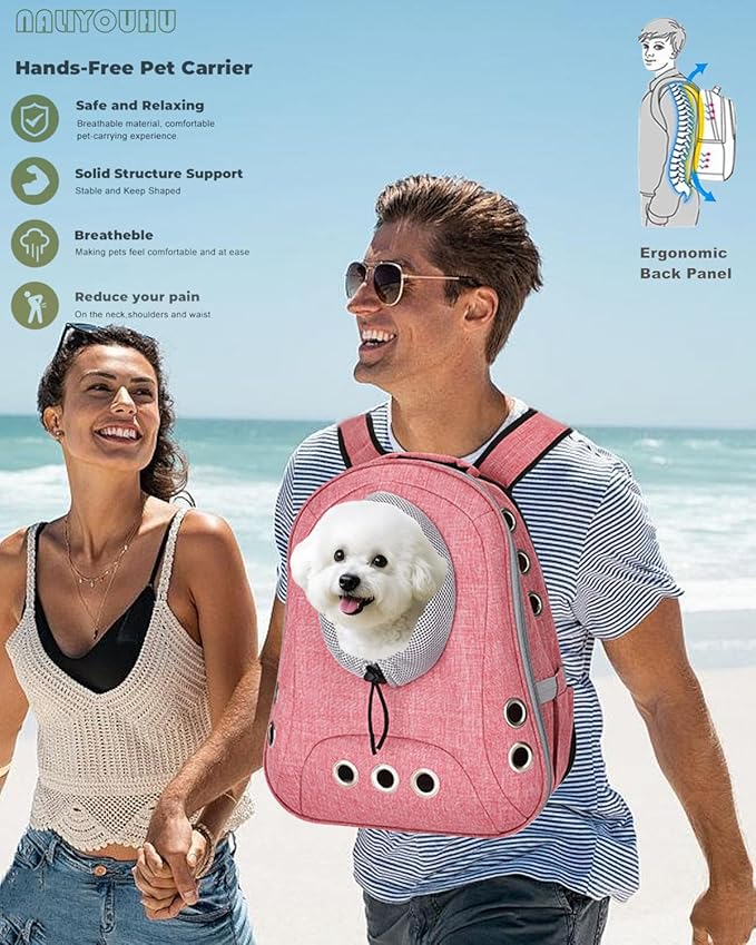 Pet Dog Backpack Carrier Small Doggy Front Backpack,Large Space Cat Carrier Backpack,Ventilated for Hiking,Camping,Travel,Suitable for Shopping and Vet,Max 12 lbs(Pink)