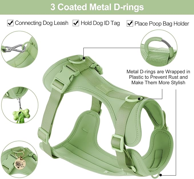 Wisedog No Pull Lightweight Dog Vest Harness with Soft and Comfortable Cushion, Breathable Mesh, for Small Medium Large Dogs Walking (L(Neck: 16.15"-20.86";Chest: 24.02"-38.19"), Sage Green)