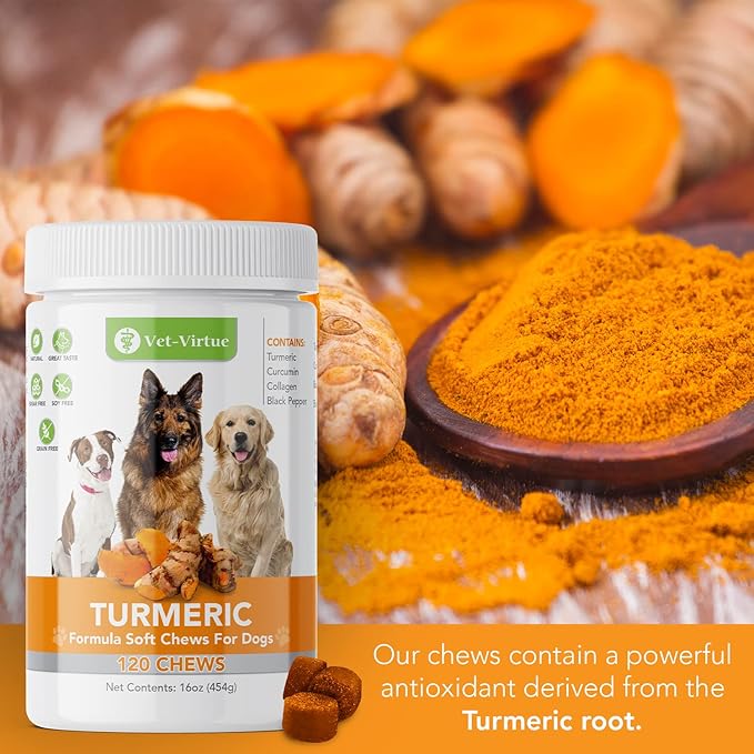 Turmeric for Dogs Anti Inflammatory Pain Relief | Organic Curcumin Dog Supplement with Collagen & Bioprene, Anti Inflammatory for Dogs, Supports Hips, Joints & Mobility | 120 Count
