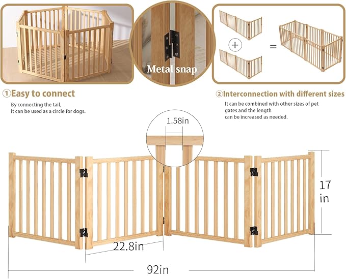 Solid Wood Freestanding Pet Gate,Nature Wood Dog Gates for Doorways The House,Pet Gate for Stairs,Freestanding Indoor Gate Safety Fence,16.9" Height-4 Panels