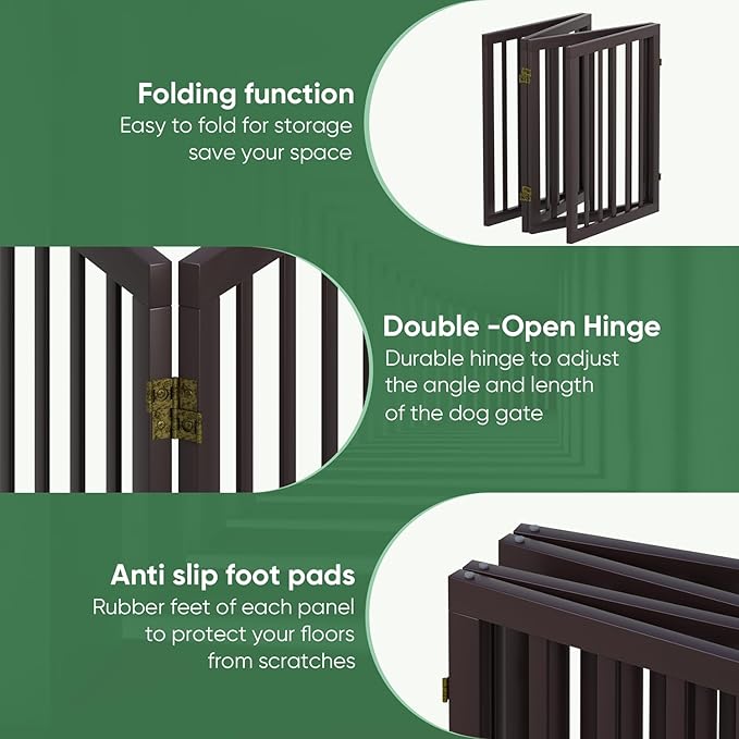 Dog Gates for Doorways, Freestanding Foldable Dog Gate Indoor, Pet Gates for Doorways Bedroom, Puppy Gate with Metal Support Feet, Room Divider 3 Panels (Brown)