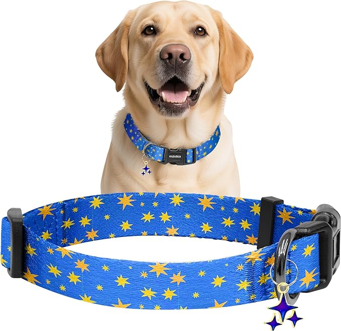 Kazazoo Dog Collar Cute and Soft Nylon Puppy Collar for Boy and Girl, Adjustable Dog Collars for Medium Large Dogs, Blue Sky-L