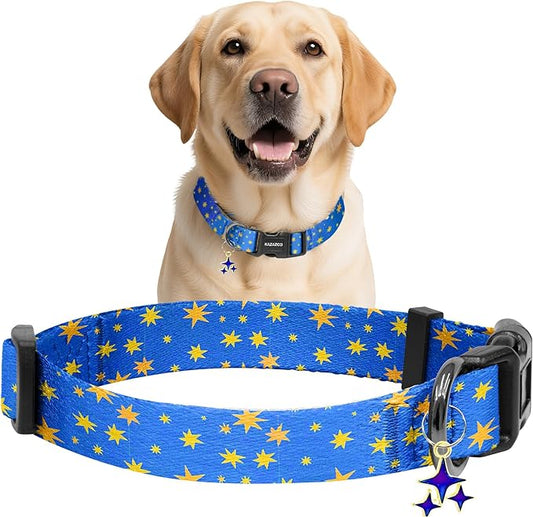 Kazazoo Dog Collar Cute and Soft Nylon Puppy Collar for Boy and Girl, Adjustable Dog Collars for Medium Large Dogs, Blue Sky-L