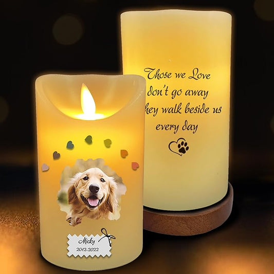 Custom LED Candle for Pet Memorial – Personalized Dog Loss Gift, Flickering Battery Tribute Candle, Electric Flameless Sympathy Gift