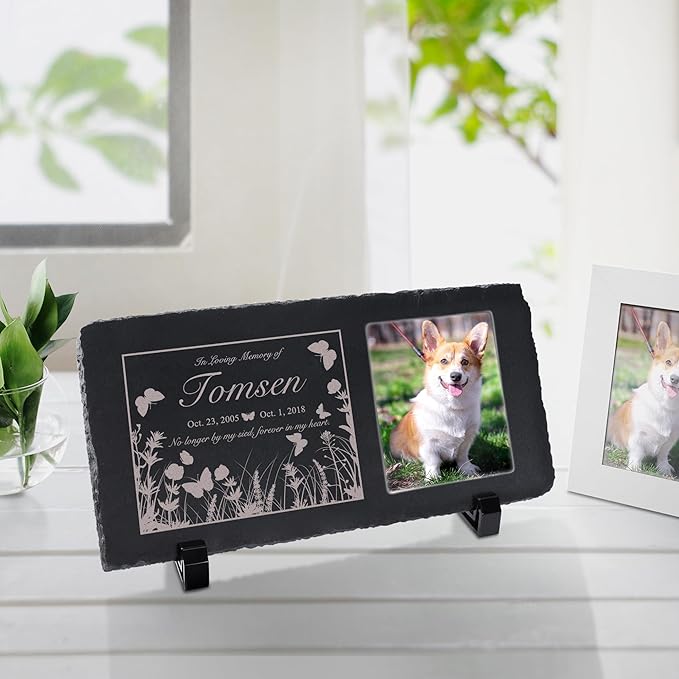 Fanery Sue Custom Cat Memorial Stones with Full Color Image, Dog Memorial Gift Garden Stones, Pet Grave Markers Personalized, All-Natural Memorial Headstone for Pet