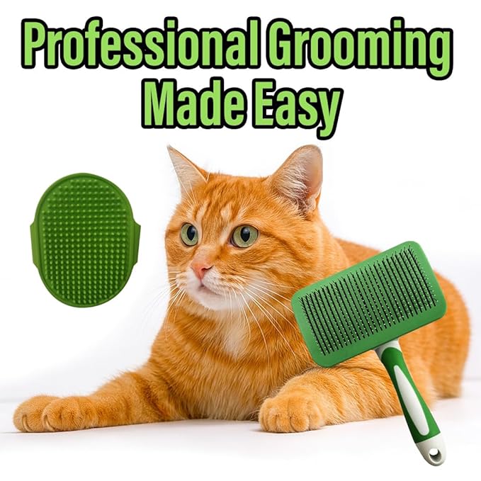 2 Pcs Self Cleaning Deshedding Dog Brush & Bath Brush - Skin Friendly Shedding Grooming Tool For Dogs, Cats And Puppies, Premium Pet Supplies, Green