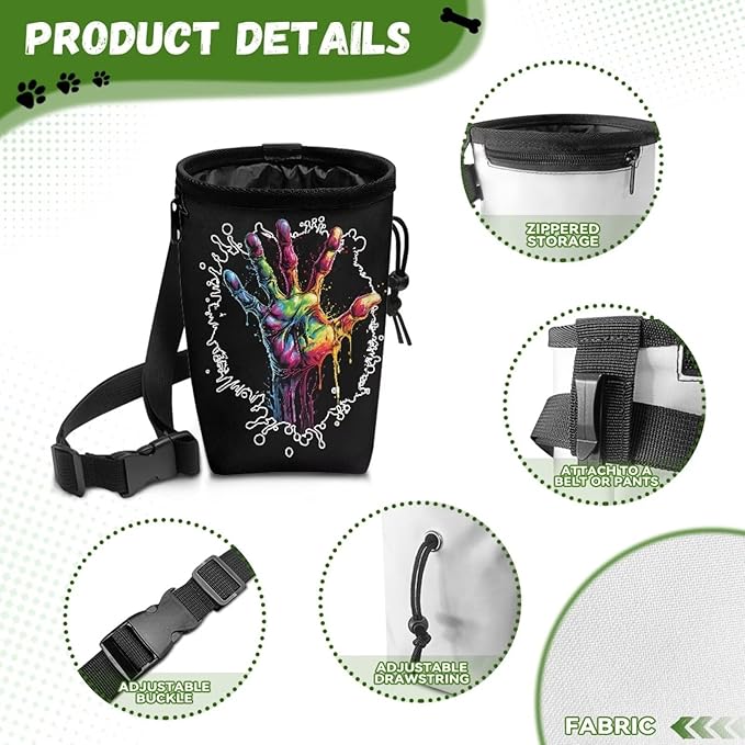 Hands Pet Treat Pouch Drawstring Closure Pouch Best Hiking Toys Pack Pocket Sized Training Treat Bag Bait Bag Training Bag for Treats, Kibbles, Toys & Accessories