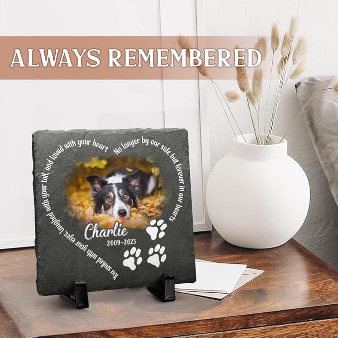 Personalized Pet Memorial Gifts, Dog Bereavement Gifts, Square Shaped Cat Memorial Stones, Memorial Plaques, Paw Print, Dog Memorial Gifts for Loss of Dog Sympathy Gift