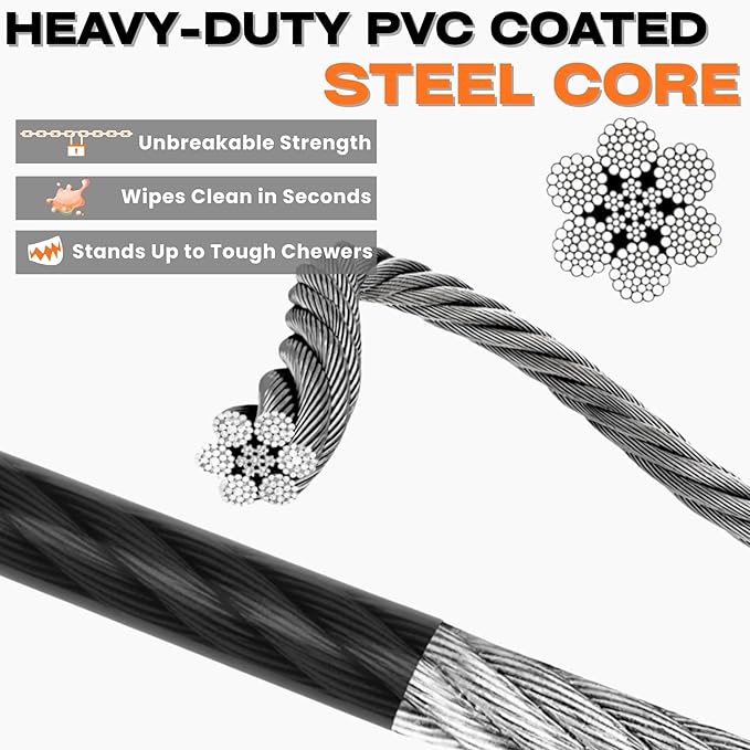 Heavy Duty Steel Wire Dog Training Collar - PVC Coated Martingale Slip Collar with Adjustable Safety Stopper for No-Pull Walking & Obedience Black 0.197" D/27.56" L
