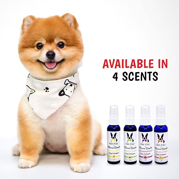 Warren London Wet Kiss Dog Cologne Spray – Pomegranate & Fig | Pocket-Size 2 oz Odor Eliminator & Coat Freshener for Dogs & Cats