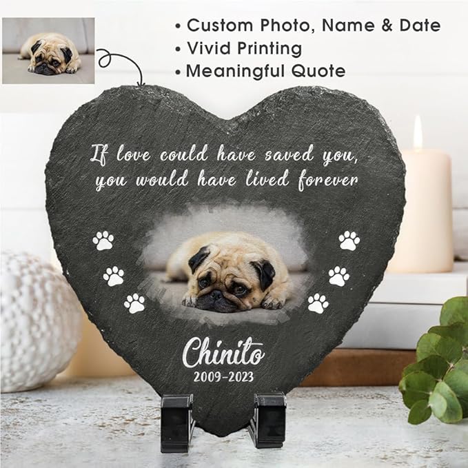 Heart Shaped Dog Memorial Gifts for Loss of Dog - Cat Memorial - Personalized Pet Memorial Stone - Dog Sympathy Gift - Pet Memorial Garden Decor