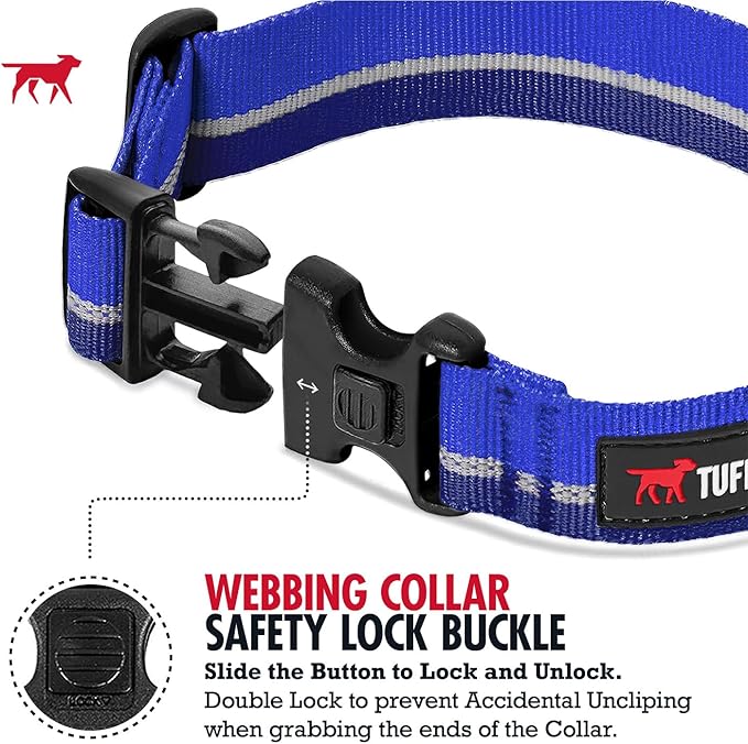 Tuff Pupper Martingale Collar for Dogs | Gentle Nylon Limited Cinch is Perfect for Training | Durable Locking Buckle | Reflective for Safer Night Walking | Sizing for All Breeds (Blue, Large)