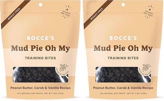 Bocce's Bakery Mud Pie Oh My Training Treats for Dogs,Wheat-Free Dog Treats,Made with Real Ingredients,Baked in The USA,All-Natural&Low Calorie Training Bites,PB,Carob,&Vanilla Recipe,6 oz,(Pack of 2)