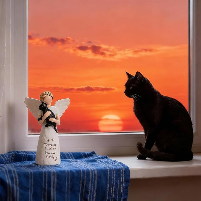 Cat Memorial Gifts for Loss of Pet, Waterproof Resin Angel Holding Cat Figurine, Pet Memorial Statue Sympathy Bereavement Gifts for Grieving Owners & Animal Lovers