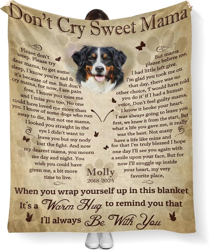 Personalized Dog Memorial Blanket with Photo:Made in USA,Custom Pet Memorial Gifts for Loss of Dog,Cat,Pet,Sympathy Bereavement for Loss of Pets