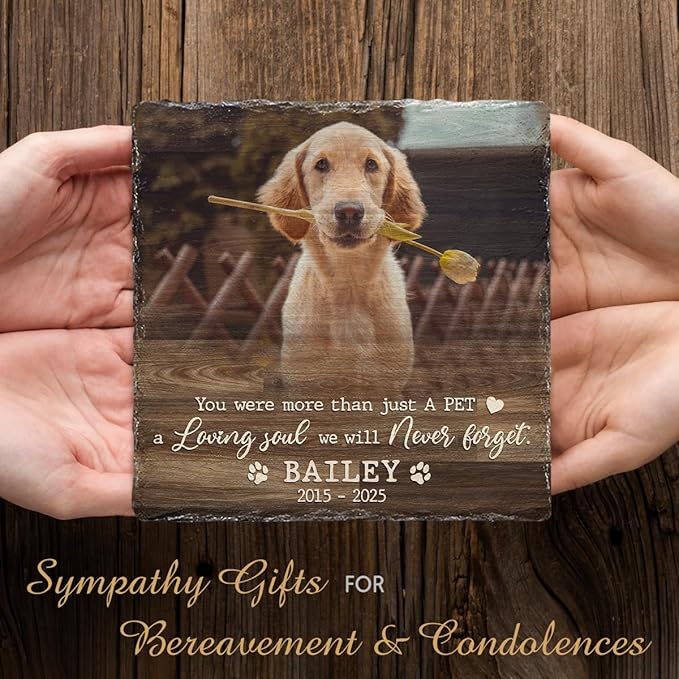 Personalized Pet Memorial Stone - Square Rock Gifts with Dog Paw Prints, Loss of Cat Keepsake to Grave Memory for Animal Lovers, Ideal for Indoor and Outdoor Statues