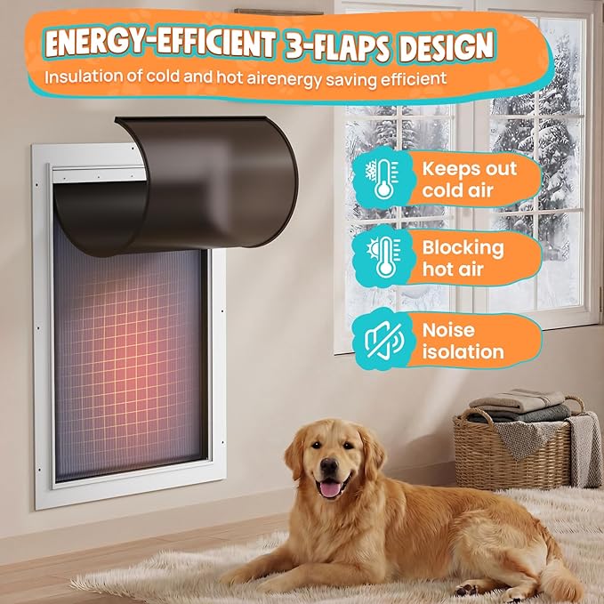 3-Flap XLarge Dog Door for Wall, Extra Large Doggy Door, All Aluminum Heavy Duty Pet Door, XL Doggie Door for Interior Exterior Wall, with Insulation Flaps & Lockable Closing Panels, Pets Up to 220LB