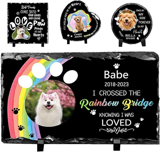 Pet Memorial Stones for Dogs Personalized Photo Rock Slate Rectangle Shape Customized Memorial Stone Gifts for Loss Dog Cat