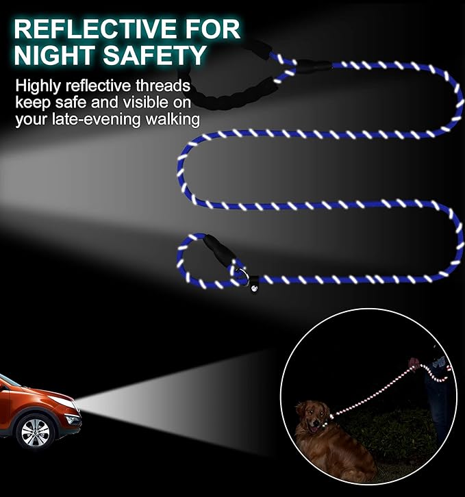 TagME Slip Leads for Dogs that Pull, 6 FT No-Pull Training Leash with Lock, Escape-Proof Design, Reflective & Padded Handle for Small Dogs, Navy Blue